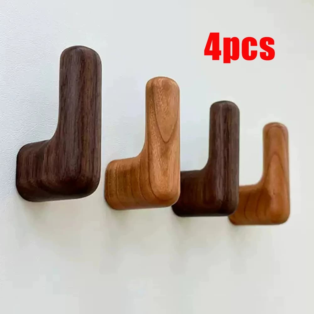 4/2/1pcs Walnut Wood Hooks Wall Mounted Bathroom Towel Rack Door Back Clothes Storage Hanger Key Hook Closet Kitchen Accessories