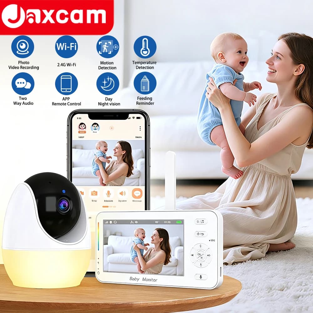 Baby Monitor WiFi 1080P con Display 4.3" + Controllo App, Visione Notturna, Ninna Nanna, Promemoria Pappa, Luce Notturna, Telecamera PTZ per Bambini