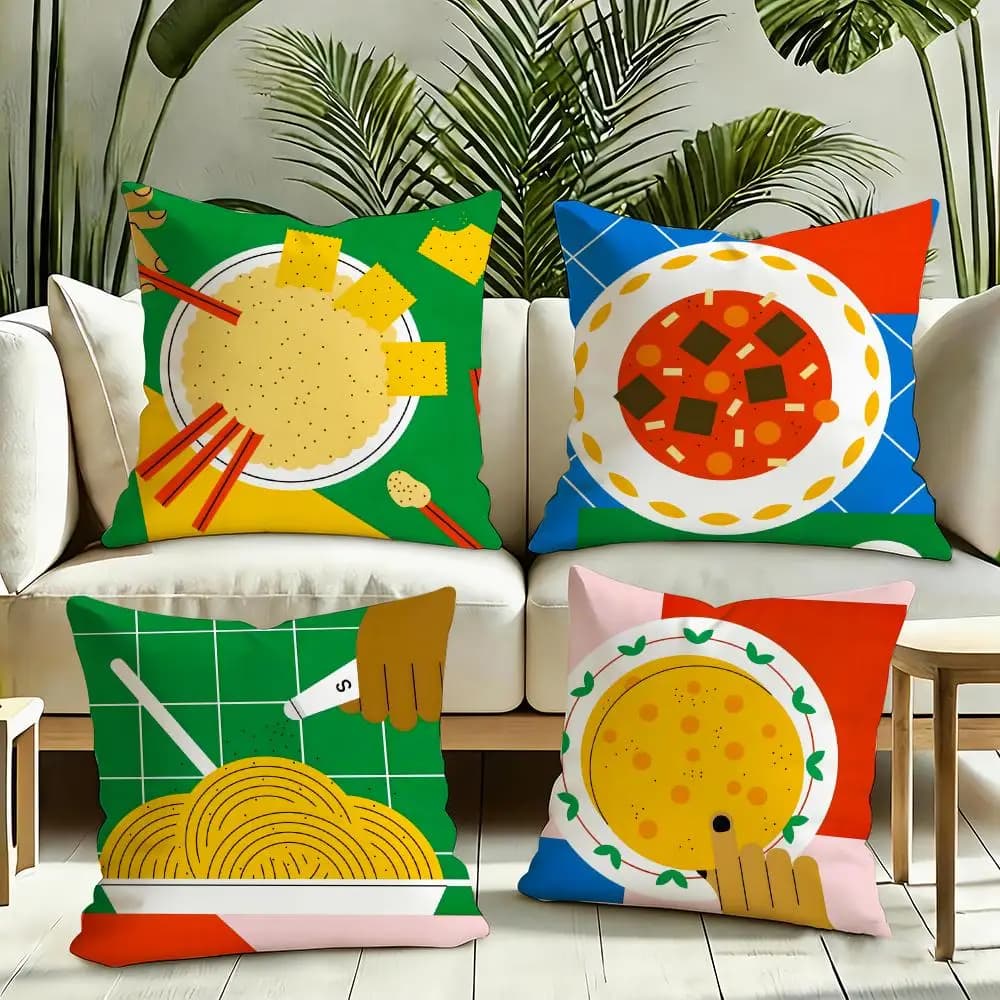 Fodera per cuscino con illustrazione di cibo, reversibile, in peluche, morbida e soffice, decorazione per la casa, per divano e camera da letto
