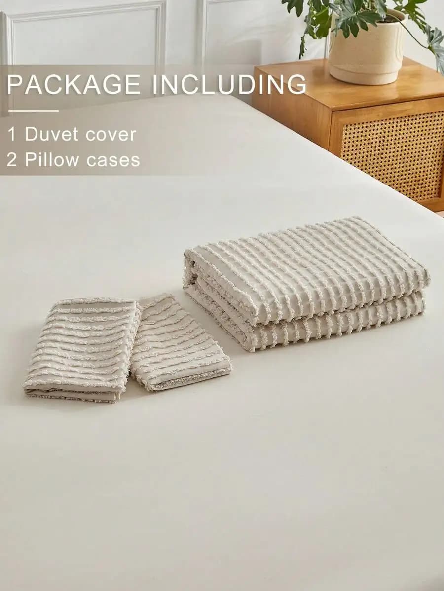 3pcs Bohemian Style Khaki Tufted Jacquard Duvet Cover Set, Simple Rustic Polyester Bedding Set, Includes 1 Duvet Cover And 2
