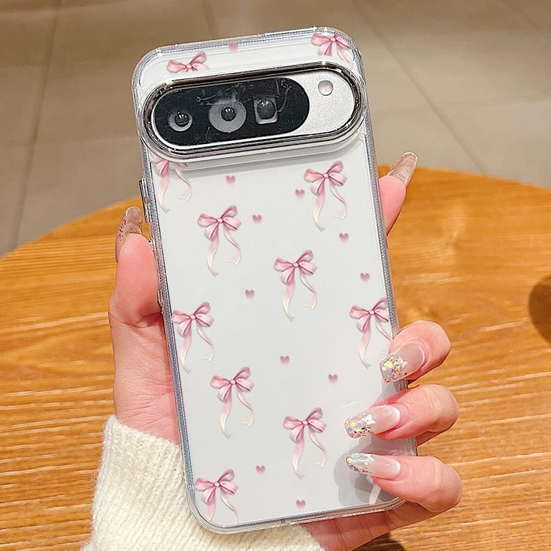 Transparent Cover with Motivo Fiocchetto Rosa for Google Pixel 10 9 8 7 Pro Pixel 9 10 Pro XL 7A 8A 9A, Case Antiurto Morbida in TPU