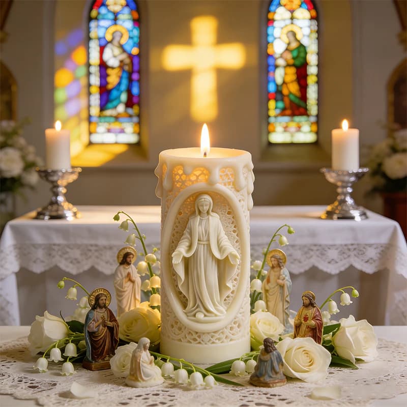 Stampo in silicone per candele, modello in rilievo della Vergine Maria, stampo per candele cristiane fai da te, stampo in gesso in resina per decorazioni religiose da chiesa
