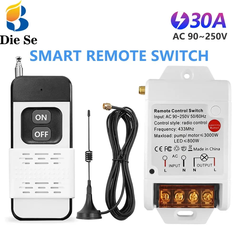 RF 433 Mhz Interruttore di telecomando universale senza fili 110V 220v 30A 3000M Telecomando per cancello elettrico Pompa acqua leggera