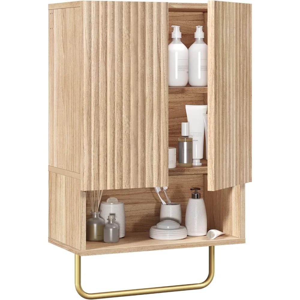 Armadietto da parete per bagno, armadietti per medicinali a parete con portasciugamani e ripiano regolabile, cabina portaoggetti salvaspazio sopra il WC