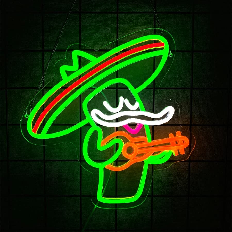 Insegna al Neon LED a Forma di Chitarra Cactus, Cartello Iconico per Studio Musicale, Decorazione per Camera da Letto, Bar, Studio di Registrazione, Club, Regalo per Amanti della Musica