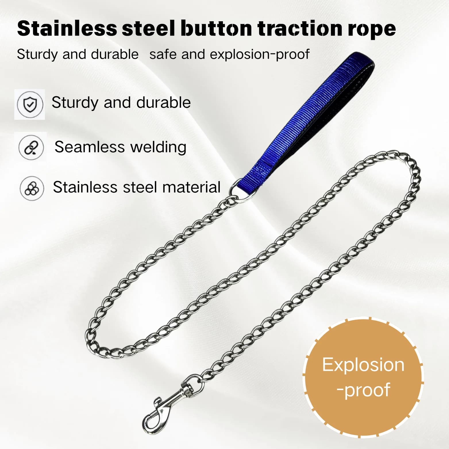 Stainless Steel Dog Leash with Anti-Bite Metal Buckle, Suitable for Medium and Large Dogs, Soft and Comfortable Thickened Handle, Anti-Shock and Anti-Pinch