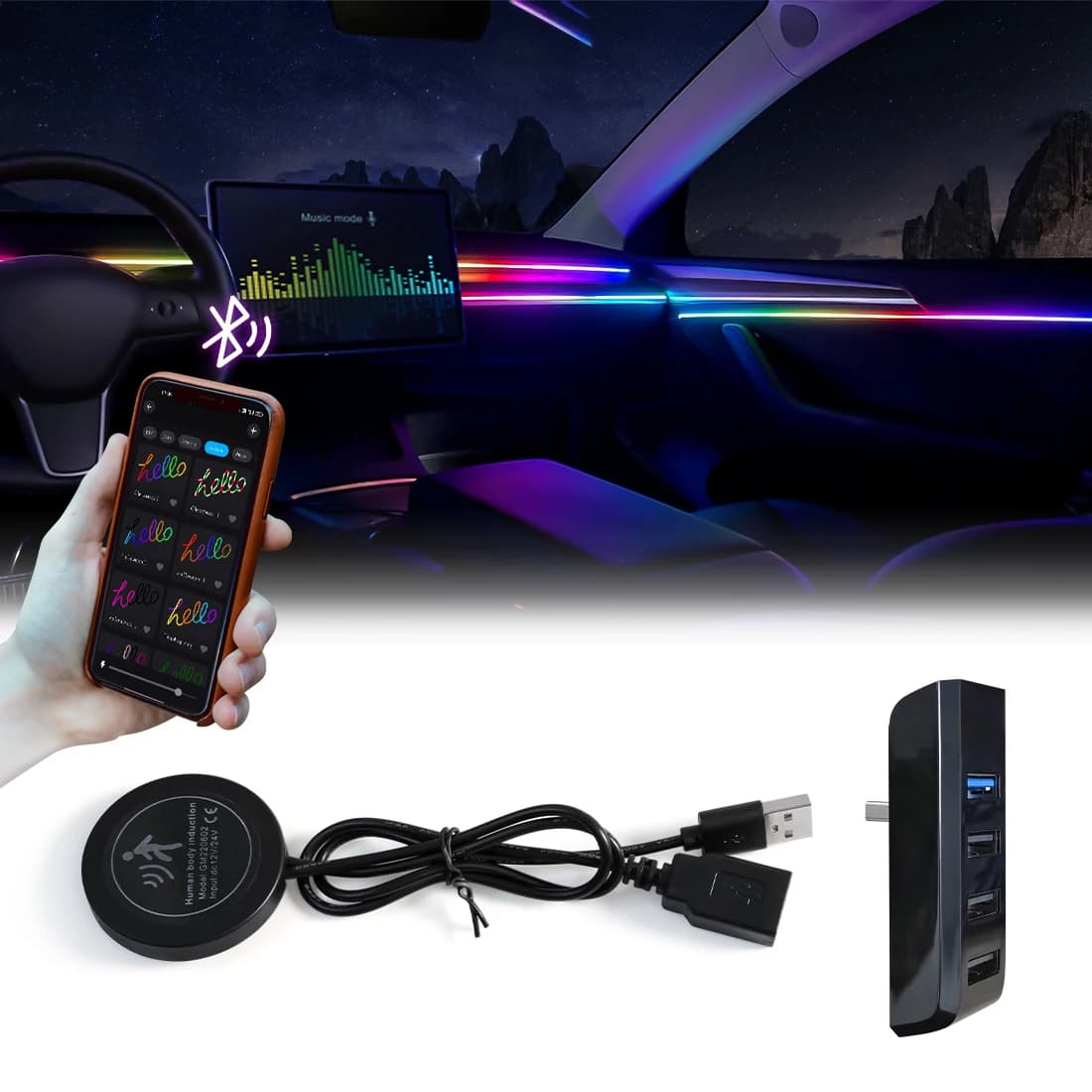 Auto Environmental Lights Module OFF Automatic 30 60 seconds Dock Gloves USB Symphony Expansion Strip 140 cm for Tesla Model 3 YSX