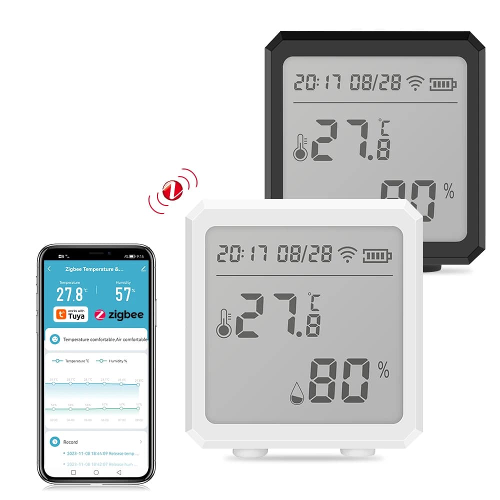 Sensore di umidità della temperatura Zigbee con schermo LCD APP Tuya Display digitale Termometro wireless Funziona con colore bianco o nero