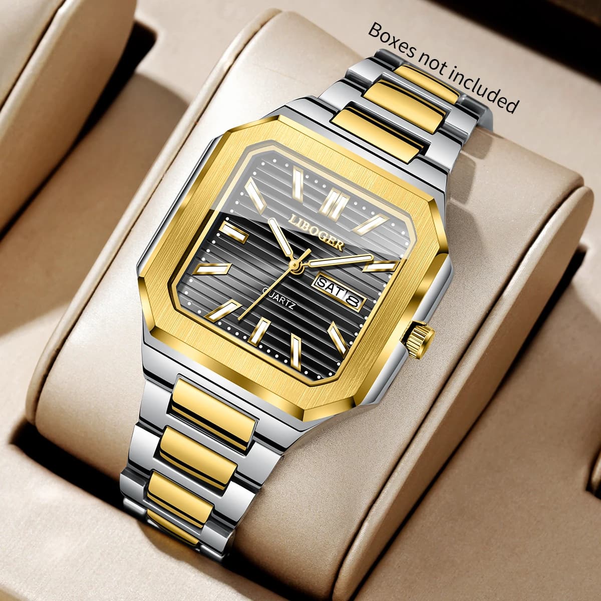 Fashion Square Men Business Watches Stainless Steel Strap Date Display Casual Daily Wristwatch Relogio Masculino（Without Box）
