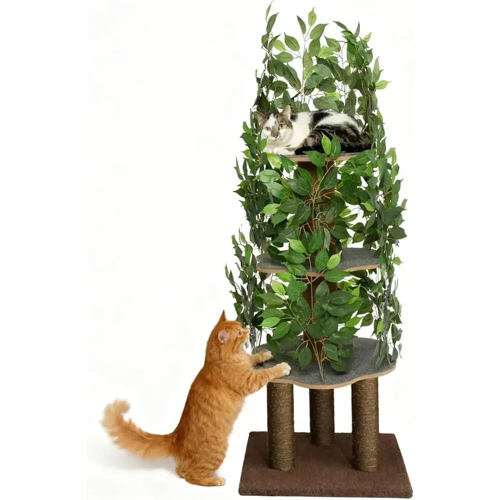 Albero per Gatti Compatto e Resistente con 4 Livelli e 5 Pali per Tirare, Arrampicarsi e Nascondersi - Offerta a Tempo Limitato
