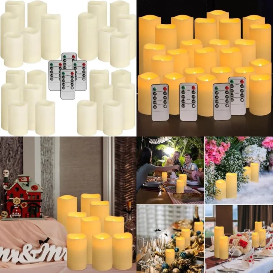 Set of 24 Waterproof Outdoor Flameless Candles, LED Candles with 4 Remote and Timer, H 4" 5" 6" x D 2.2",for Halloween Wedding