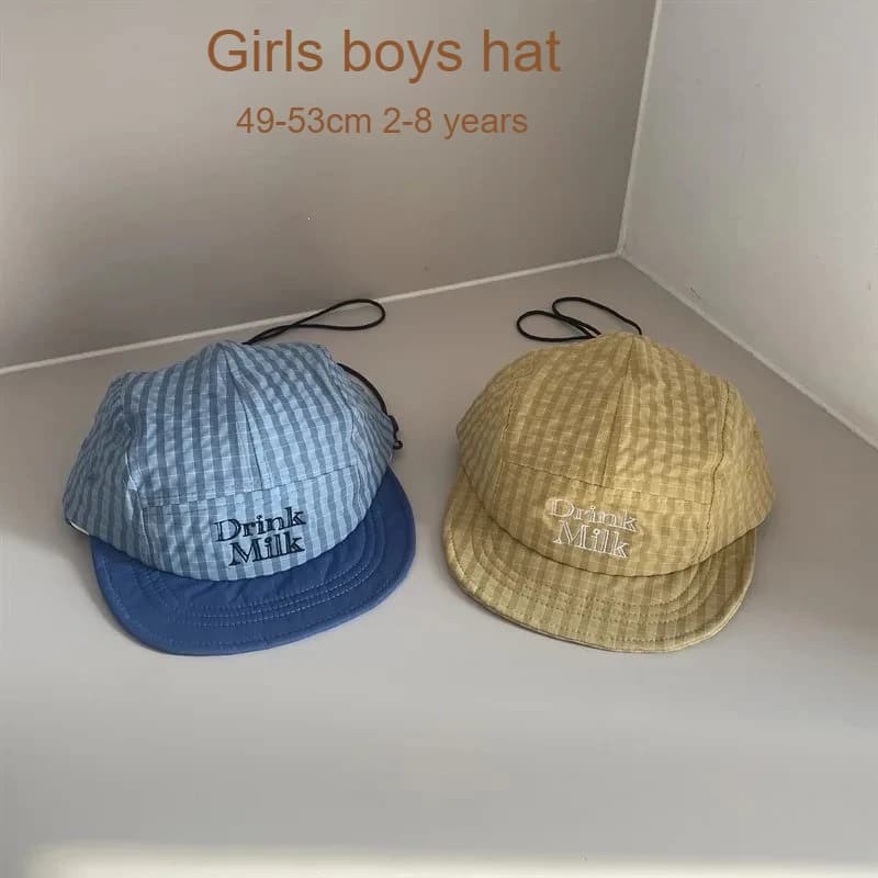 Cappellino da Baseball per Bambini con Visiera Morbida 49-53cm 2-8 Anni, Cappello da Sole alla Moda con Ricamo a Quadri, Regolabile per Bambini e Genitori