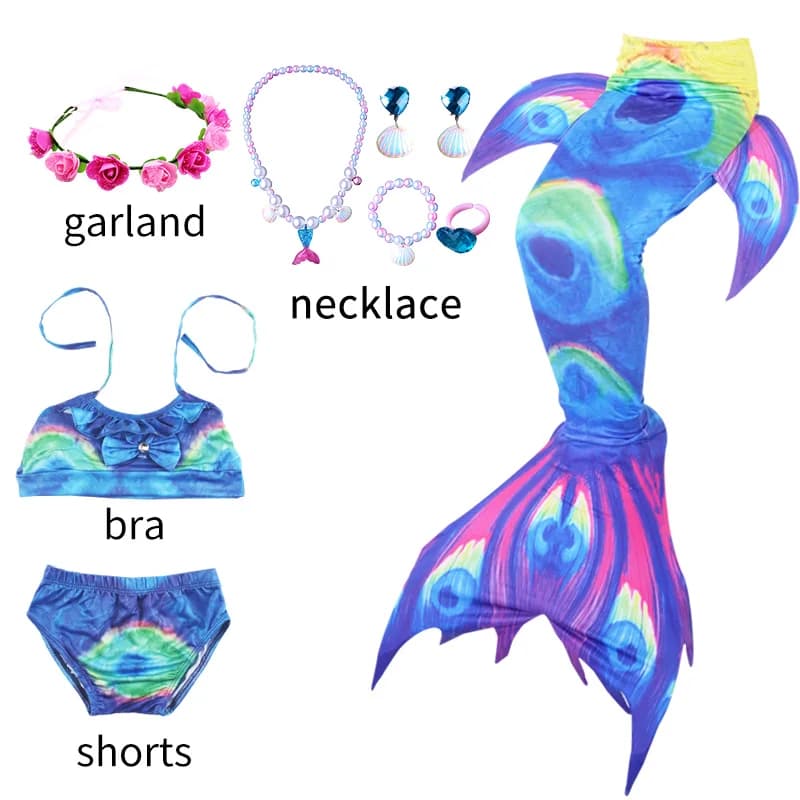 New Siren Costume for Girls 2026, Swimwear Fantasy for Party with Necklace, Children's Gift