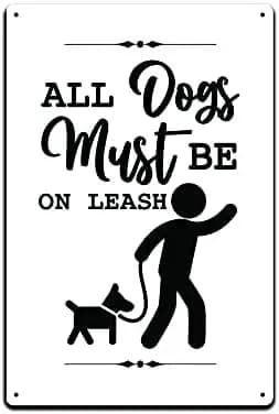 JP's Parcels Tin Signs Home Wall Decor - Metal Sign 12 x 8 in. All Dogs Must Be On Leash sign