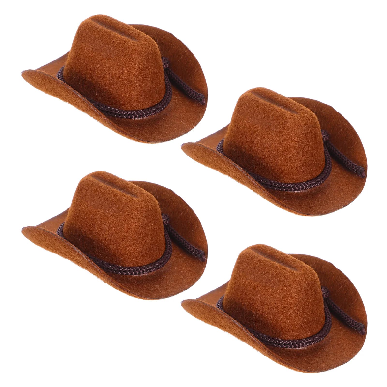 Mini cappelli da cowboy floccati da 4 pezzi, accessori unici, decorazioni per feste western, cappelli piccoli per figurine