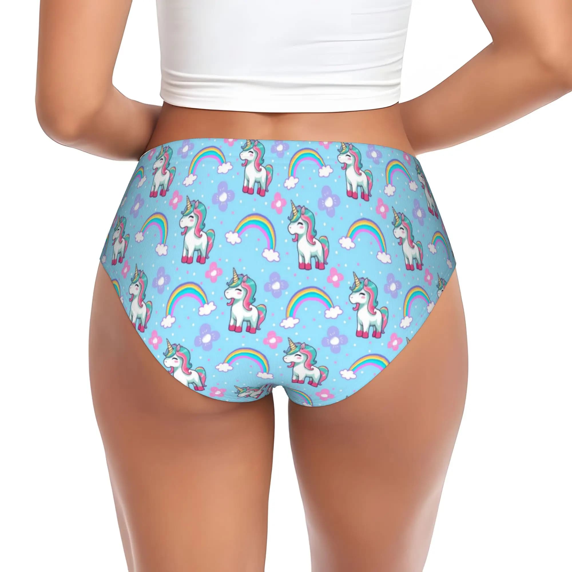 Mutandine personalizzate Dream Unicorn da donna, comode e elastiche, con motivo arcobaleno