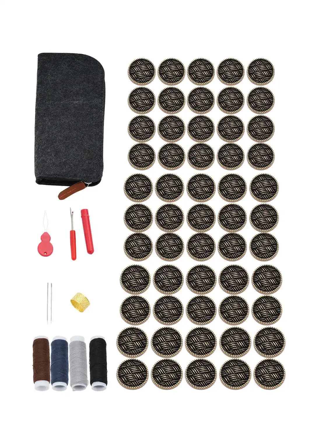 55 pz/lotto bronzo antico canna di fucile tessuto bottoni in metallo gambo posteriore kit da cucito 4 dimensioni per cappotto fai da te