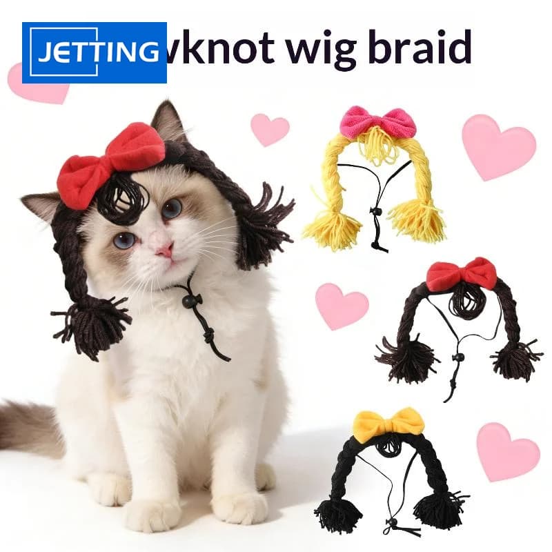 Parrucca per Animali Domestici con Treccia, Copricapo Creativo e Divertente per Cani e Gatti, Accessori Decorativi per Travestimenti, Forniture per Animali Domestici