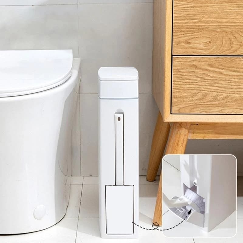 Pattumiera da bagno con coperchio Cestino per rifiuti in plastica sottile con scopino per WC Bidone della spazzatura da 4,5 con