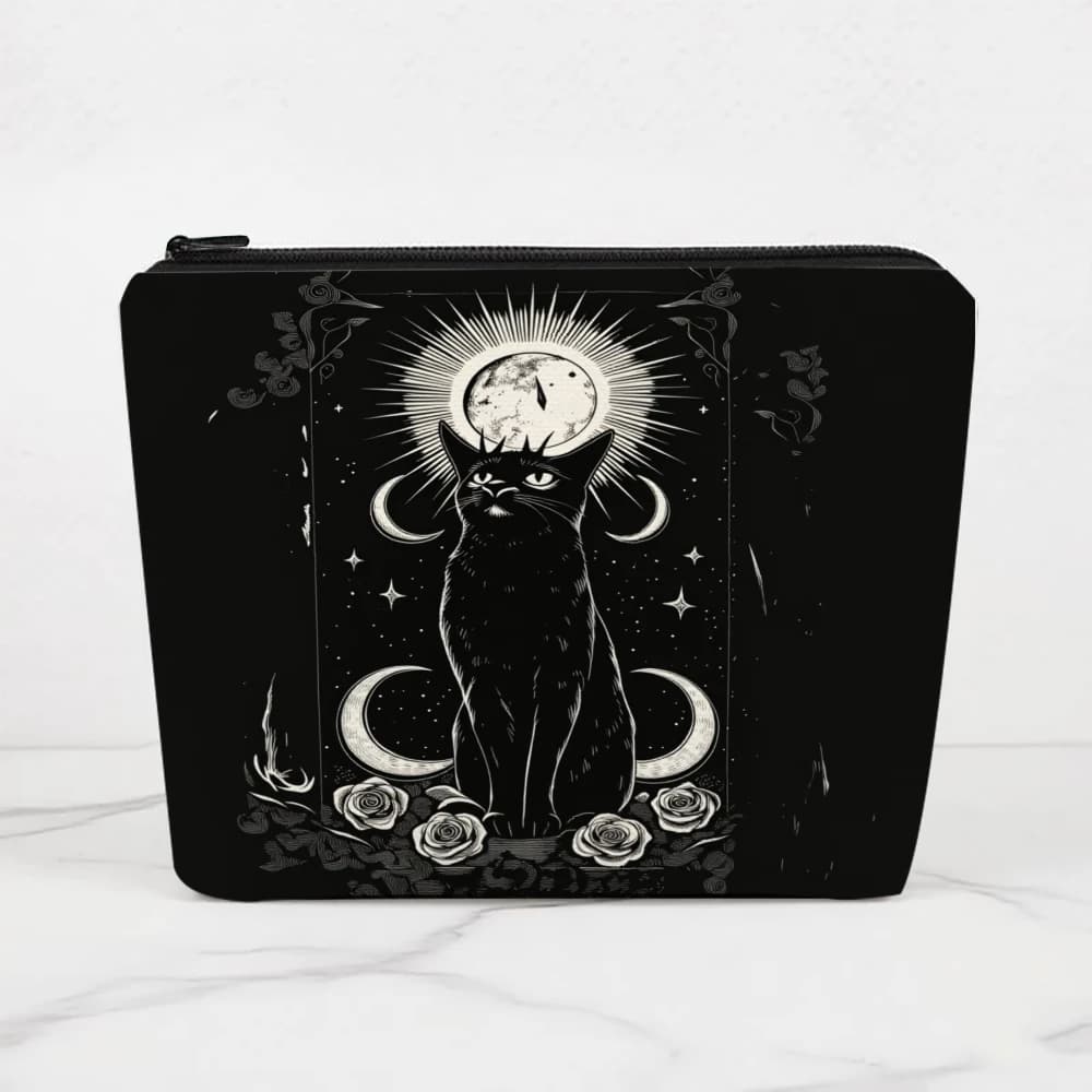 Borse per il trucco Black Cat Moon Roses Stars per ragazze, pochette per cosmetici, borsa da toilette, astuccio per matite, custodia da viaggio