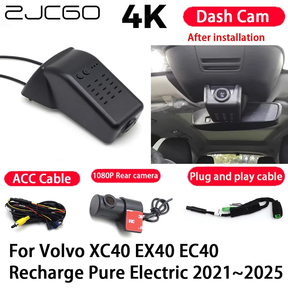 4K Plug and Play Dash Cam Video Camera Night Vision for Volvo XC40 EX40 EC40 Charging Pure Electric 2021-2025
