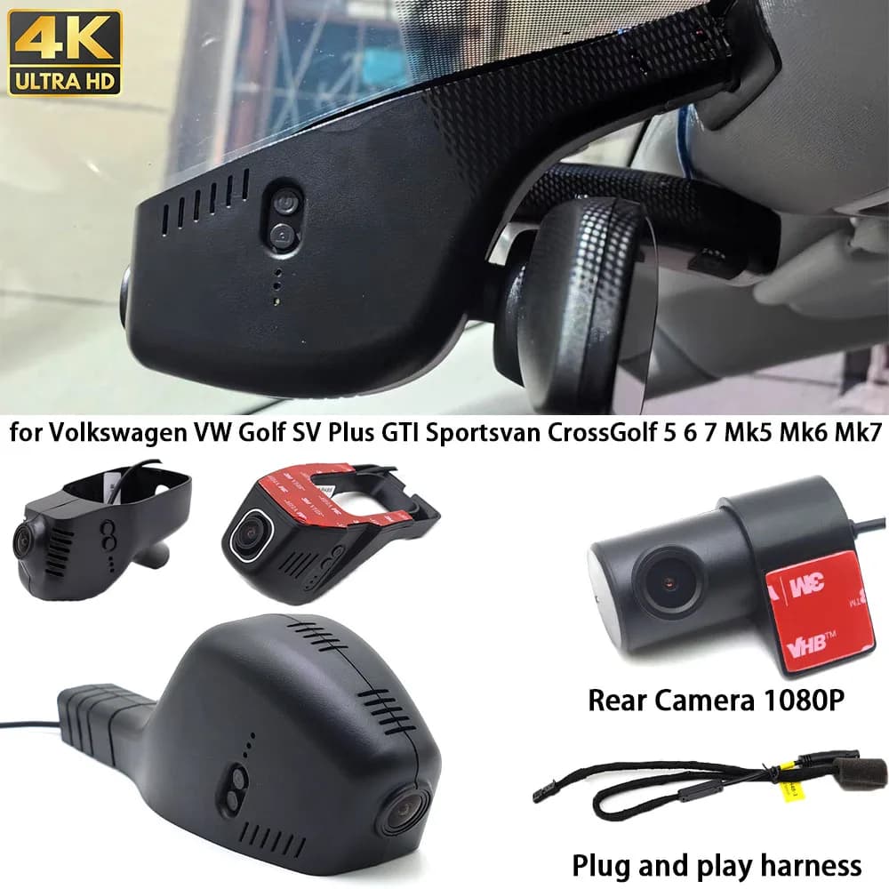 Telecamera DVR Anteriore e Posteriore per Volkswagen VW Golf SV Plus GTI Sportsvan CrossGolf 5 6 7 Mk5 Mk6 Mk7, Registratore Plug and Play