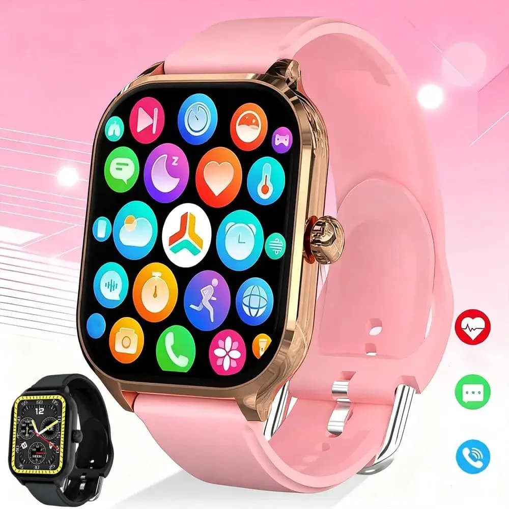 Smartwatch sportivo per donna e uomo, schermo HD, chiamate, musica, messaggi, previsioni meteo, compatibile con Android e iOS