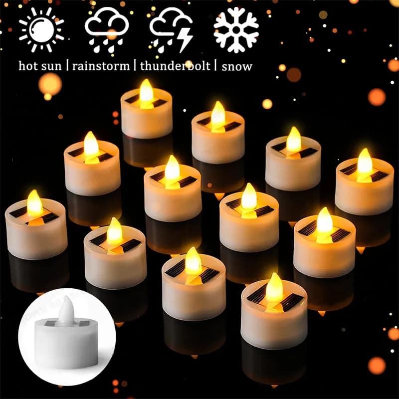 Candele da tè ad energia solare Illuminazione a LED Illuminazione da esterno senza fumo Candele senza fiamma impermeabili riutilizzabili Natale di Hallown