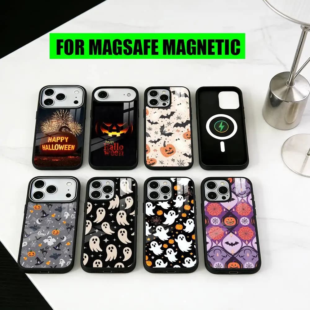 Custodia per telefono Happy H-Halloween HH per iPhone 17, 16, 15, 14, 13, 12, 11 Plus, Pro magnetica con ricarica wireless MagSafe