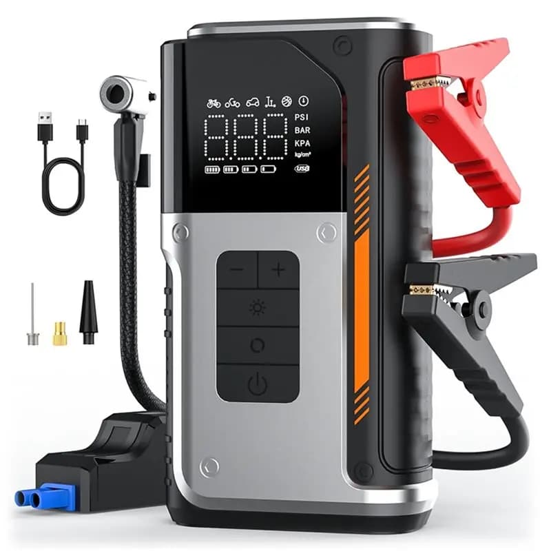 Avviatore d'emergenza per auto 4-in-1 con funzione power bank da 6000 mAh, compressore d'aria 150 PSI per gonfiaggio pneumatici