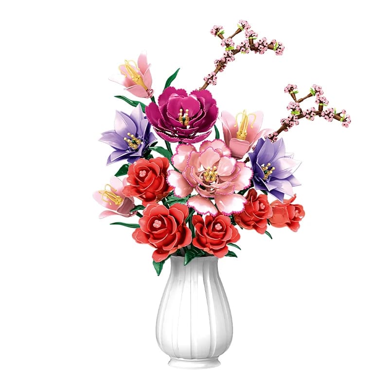 769Pcs Artificial Flower Bouquet Building Block Set with Rose Peony Lily Eustoma Peach Blossom Branch Bricks Toys For Children