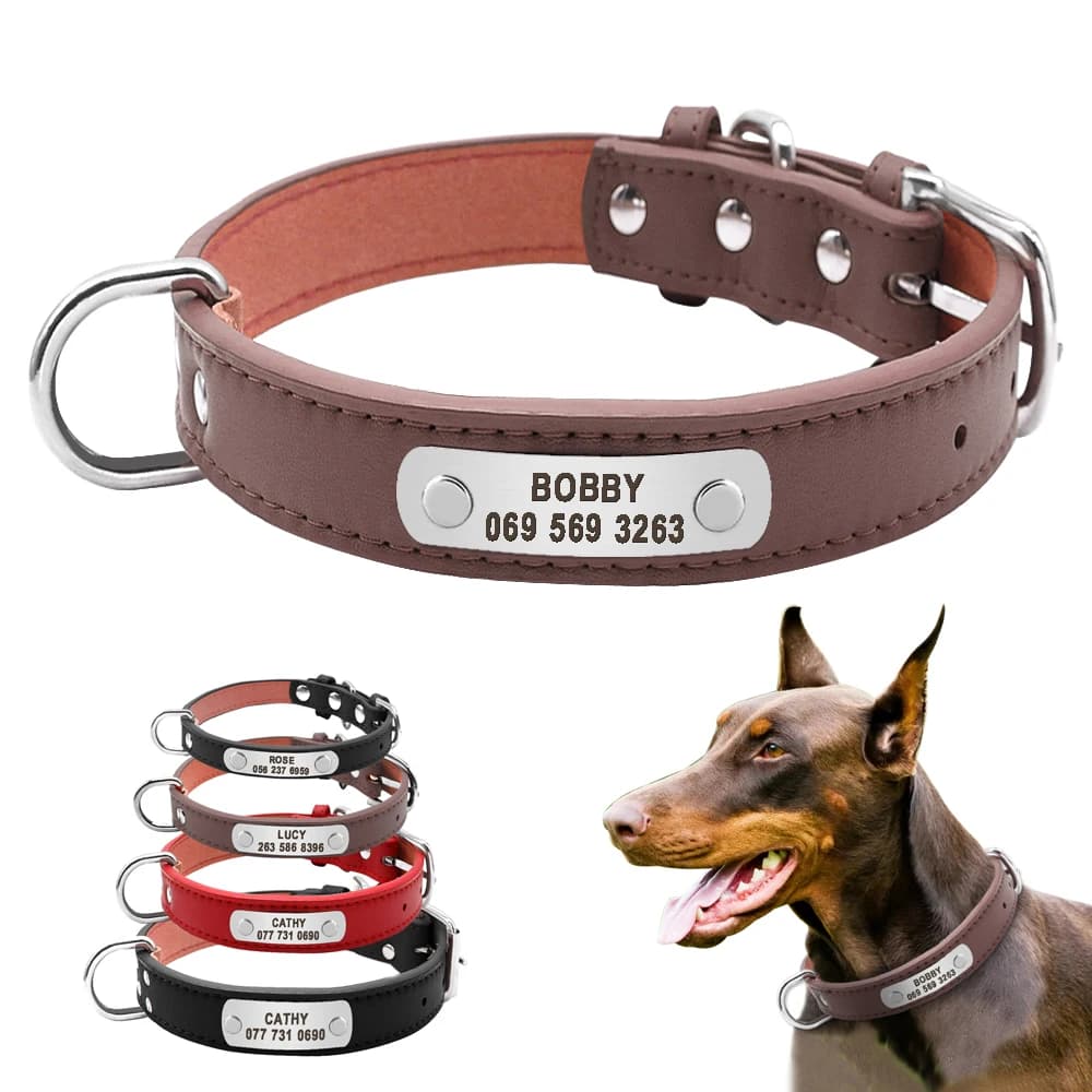 Collare per cani personalizzato grande e durevole Collari identificativi per animali domestici imbottiti in pelle PU personalizzati per cani di taglia piccola, media e grande, taglia 4