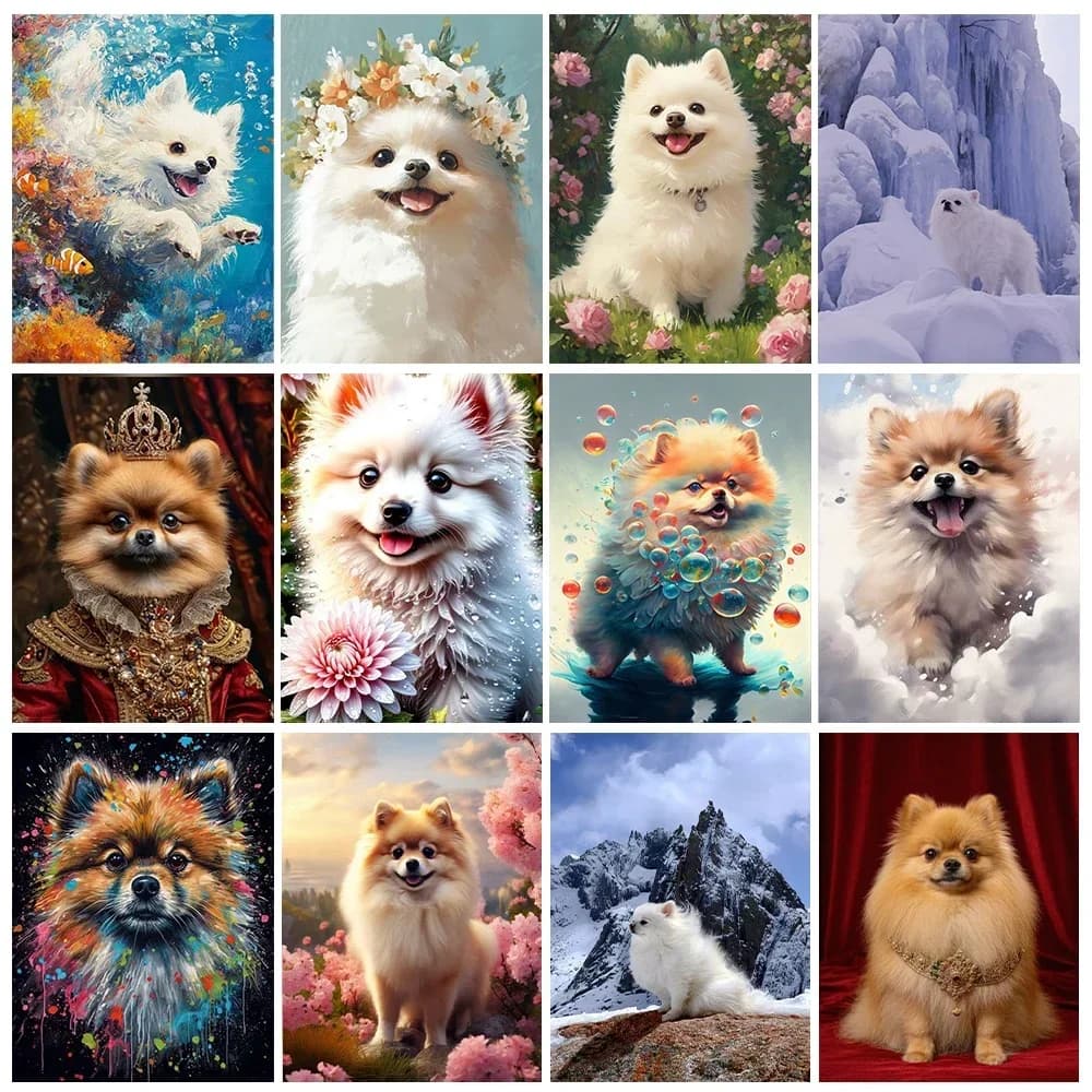 Senza cornice Pomerania pittura a olio digitale fai da te amici genitore-figlio dipinto a mano decorazione della parete di casa semplice compleanno fatto a mano