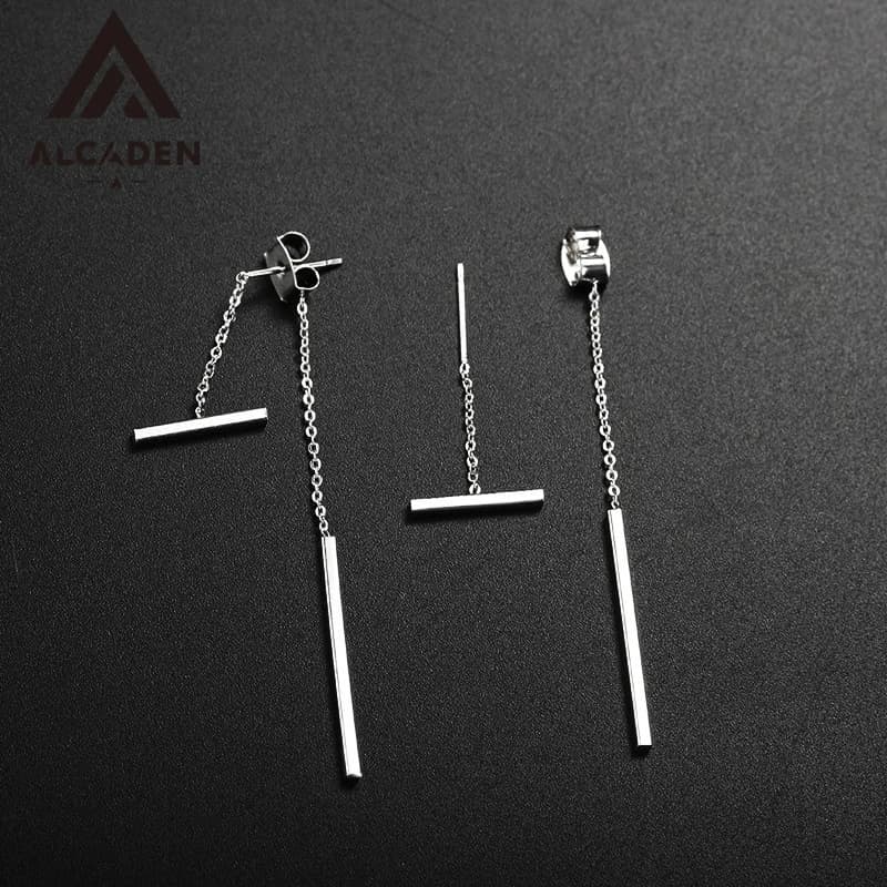 2 In 1 Convertible Bar Tassel Earrings S925 Sterling Silver Long Chain Drop Stud Earrings Women Wedding Anniversary Jewelry Gift