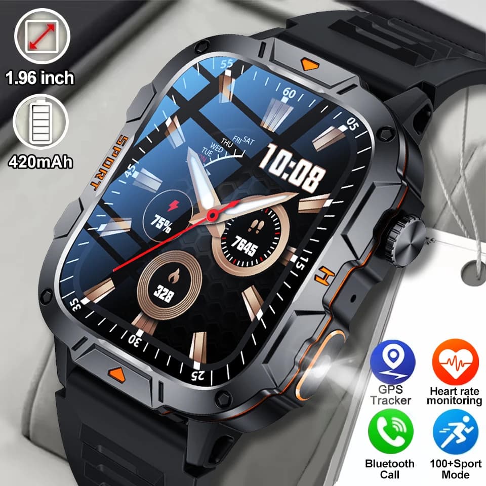 Nuovo Smartwatch Militare Robusto per Esterni con GPS, Schermo AMOLED HD da 1,96 Pollici, Cardiofrequenzimetro, Chiamate Bluetooth, Impermeabile 3ATM, Orologio Intelligente 2026