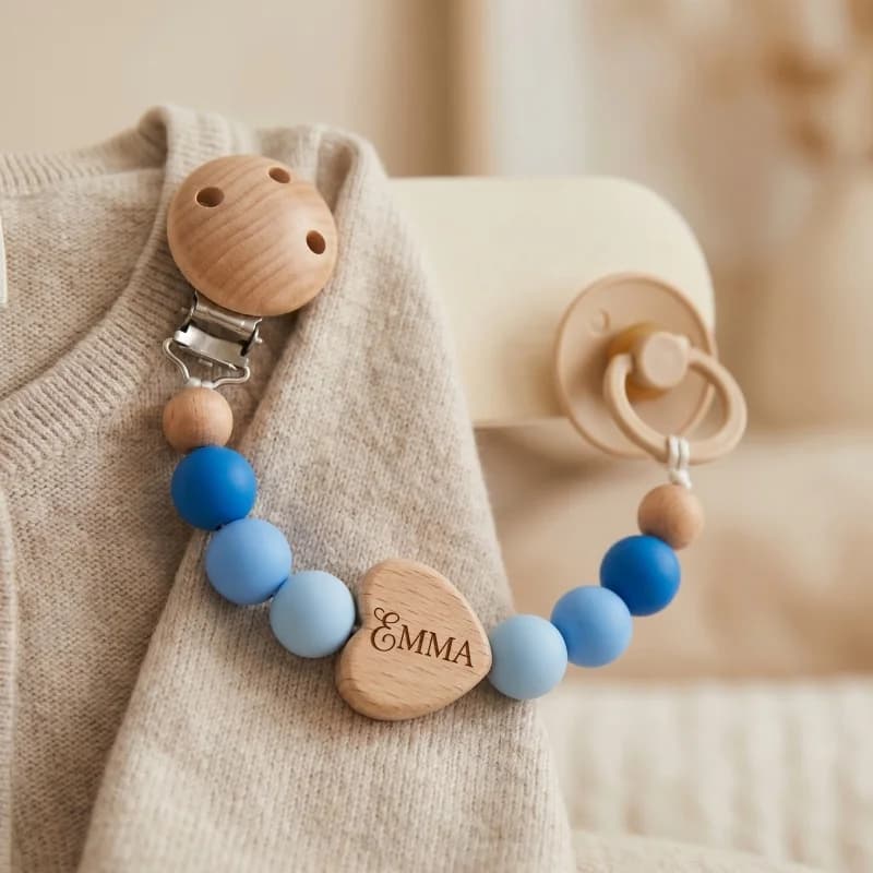2026 Catenella Portaciuccio Personalizzata con Perline in Silicone e Cuore in Legno, Massaggiagengive, Nome Personalizzato, Regalo per Baby Shower
