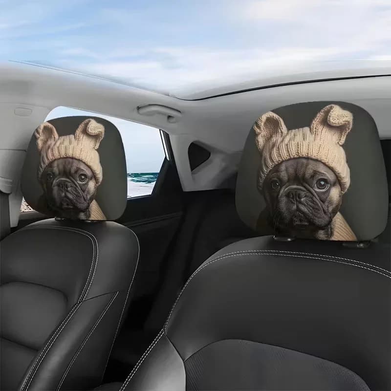 2 car head pillowcases with cute french bulldog, printed on both sides, fashionable dust head pillowcase