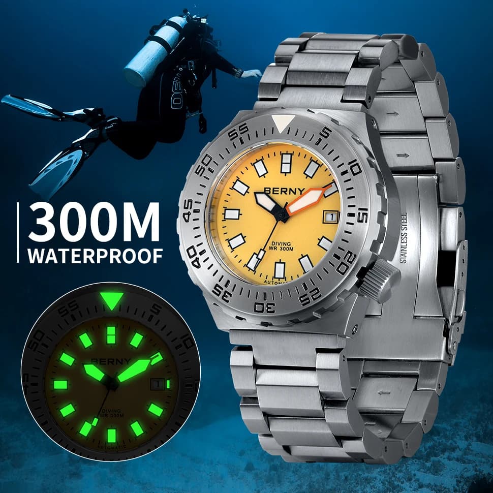 BERNY Automatic 30ATM Diver Orologio da uomo Orologi da polso meccanici Orologi da immersione sportivi da uomo impermeabili con zaffiro super luminoso