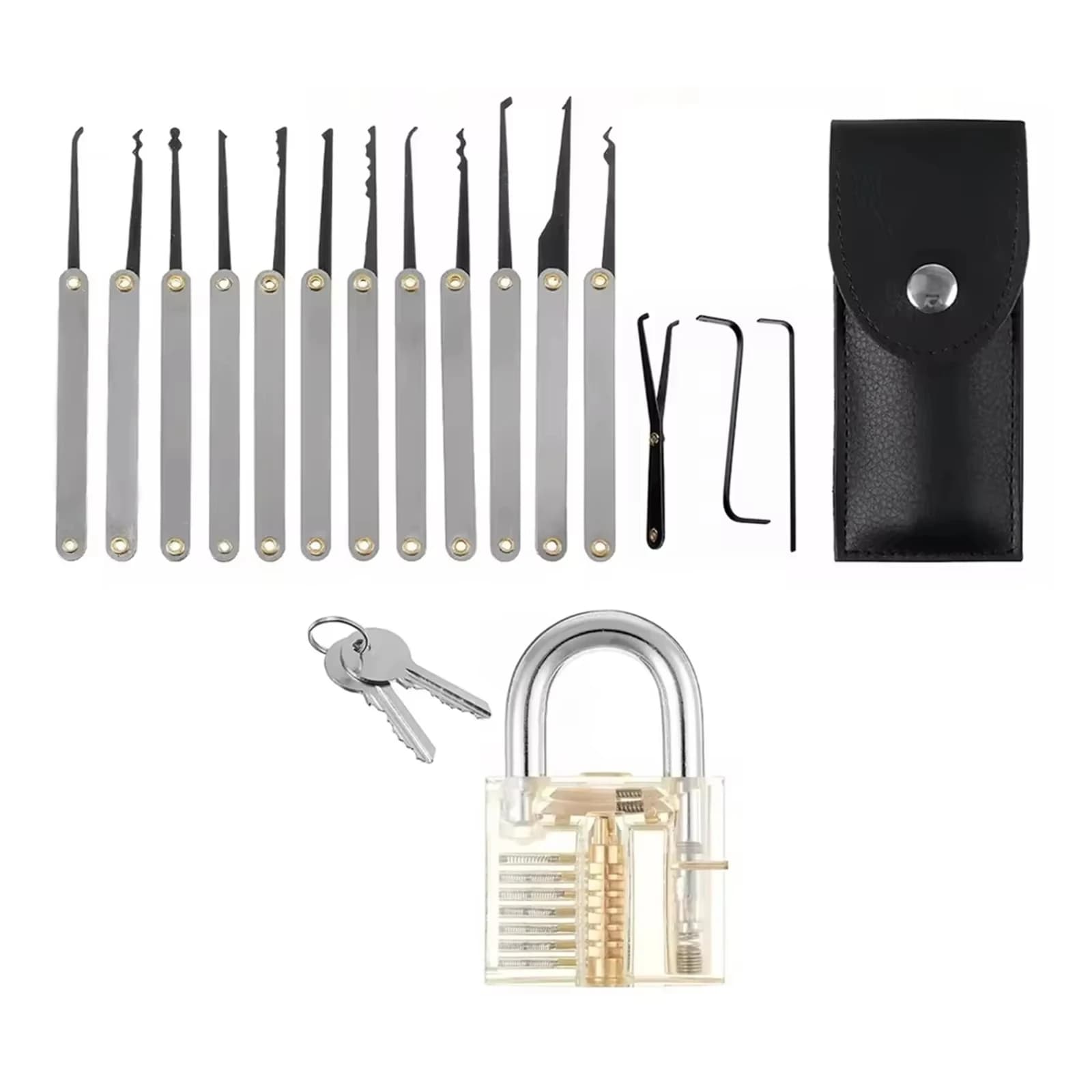 Kit da 15 pezzi Strumento multifunzionale Kit di sblocco per auto portatile Set di prelievo di bloccaggio professionale Kit di lucchetti estrattore per utensili manuali
