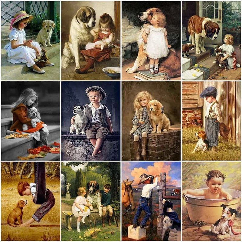 Nabi 5D Diamond Painting Little Boy And Dog Full Square Drill Acrylic Diamond Embroidery Kid Cross Stitch Mosaic Home Decor
