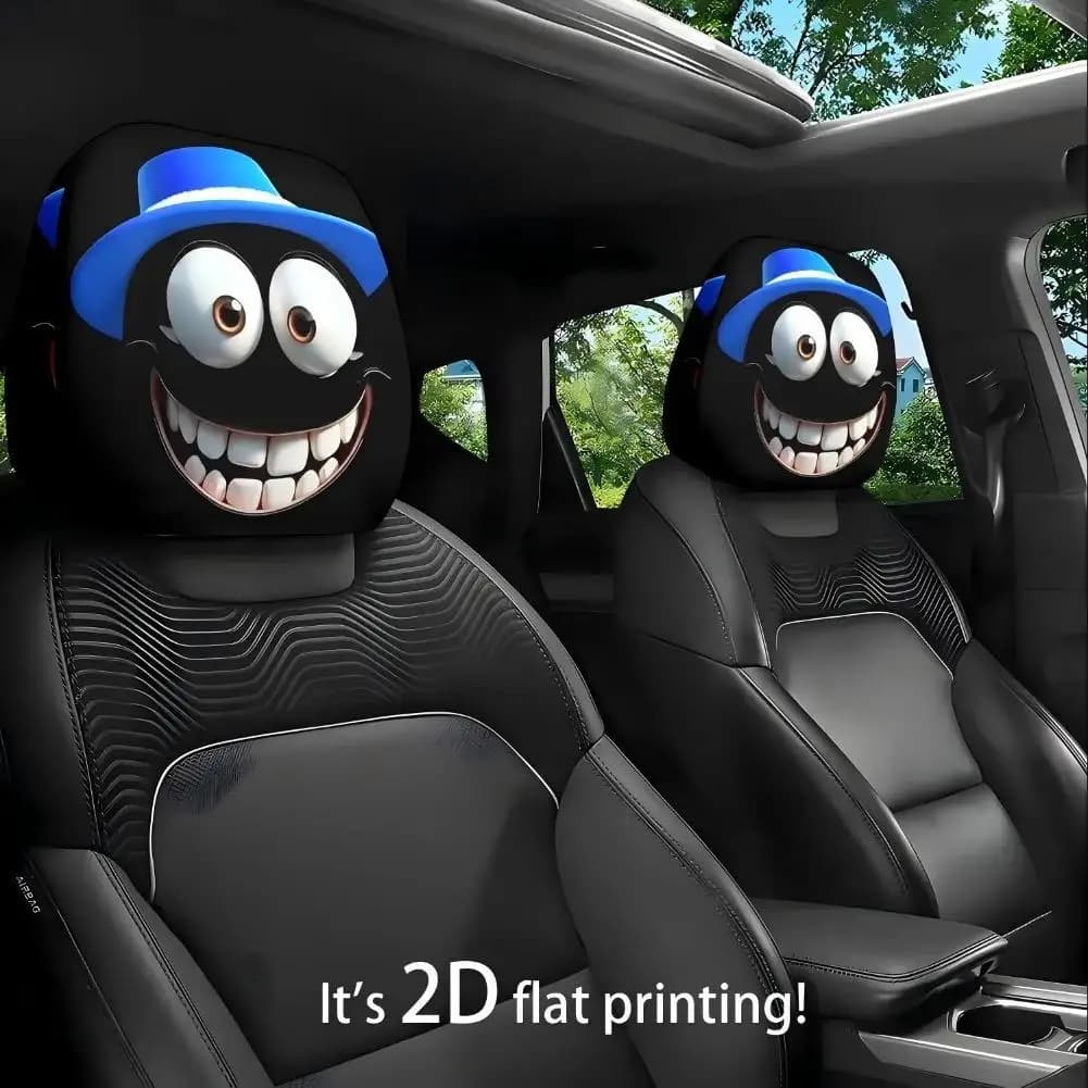 2pcs Funny Big-Eyed Cartoon Print Car Headrest Cover, Suitable For Travel And Daily Commuting,For Halloween Christmas Holiday