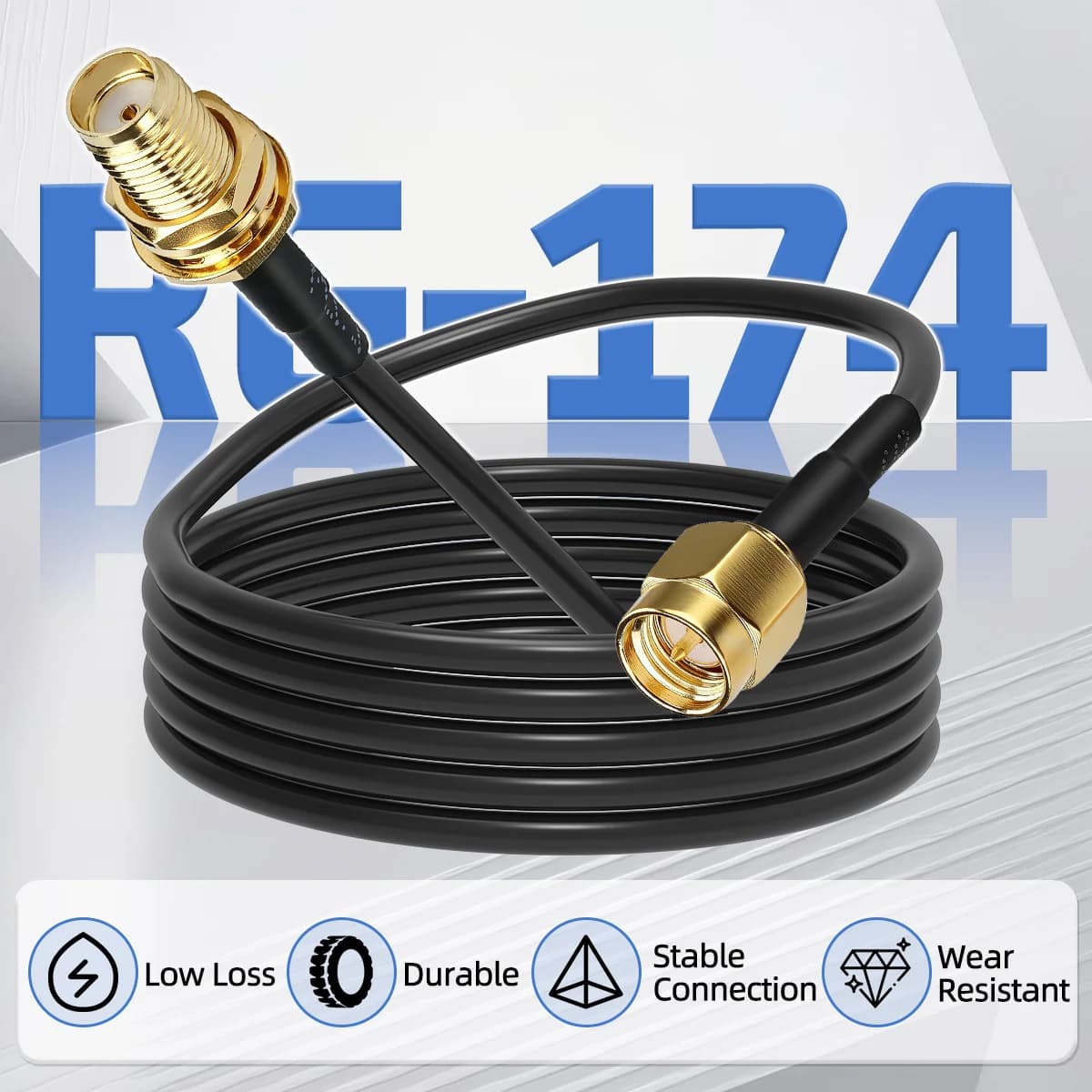 Cavo di Prolunga ABBREE SMA Maschio-Femmina RG174, Cavo Coassiale 3M 5M 10M per Antenna WiFi, Router, Scheda di Rete, Estensione Segnale Wireless