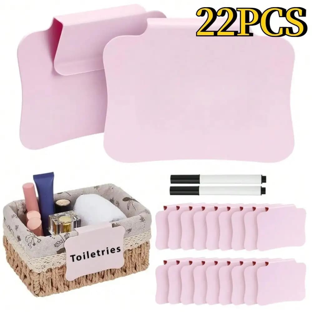 22Pcs Basket Labels Clip on For Storage Bins, with Marker Pen, Removable & Erasable Bin Labels Clips on, Laundry Kitchen Pantry Labels for Organizing Baskets Cube Box