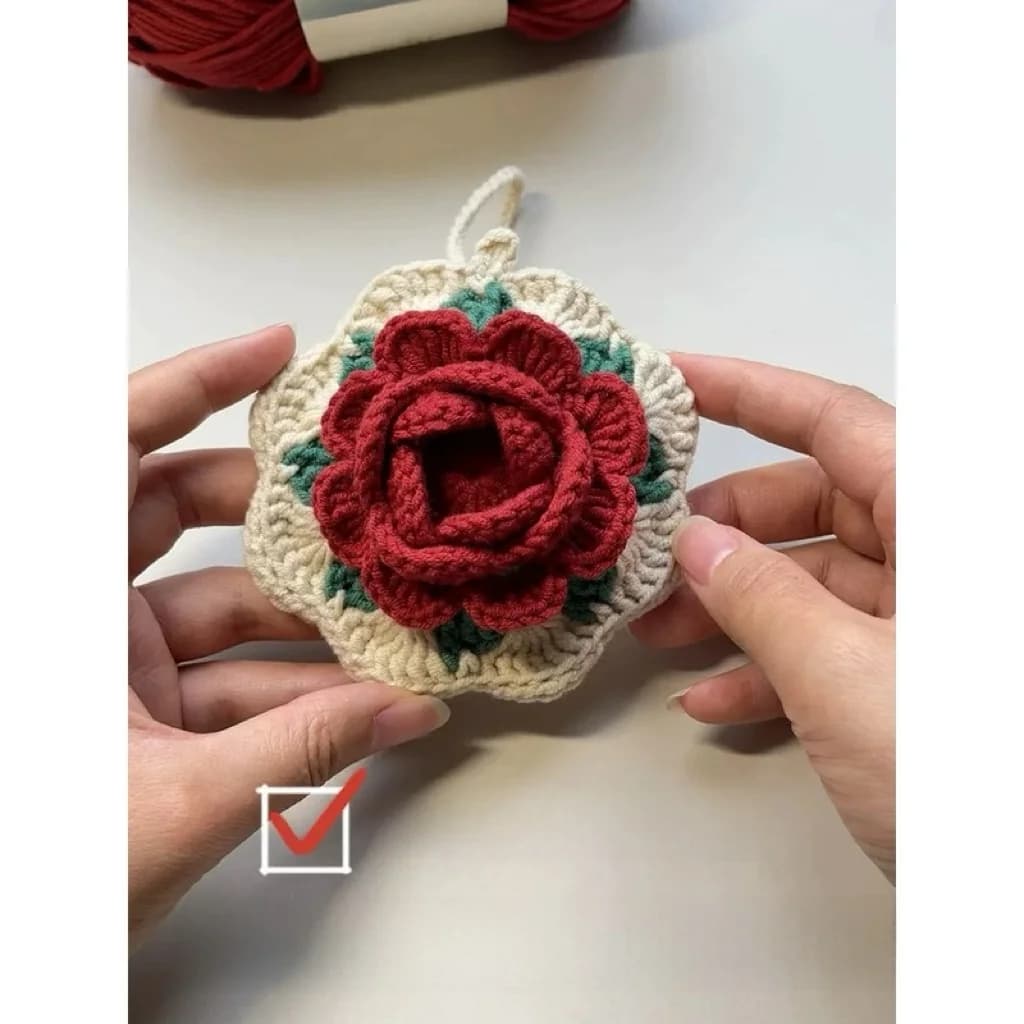 Kit Fai-da-te per Borsa Porta Auricolari in Filato a Forma di Fiore, Lavorata a Mano, con Uncinetto e Ago, per Creazione Regali, Anti-Noia, Accessori Moda