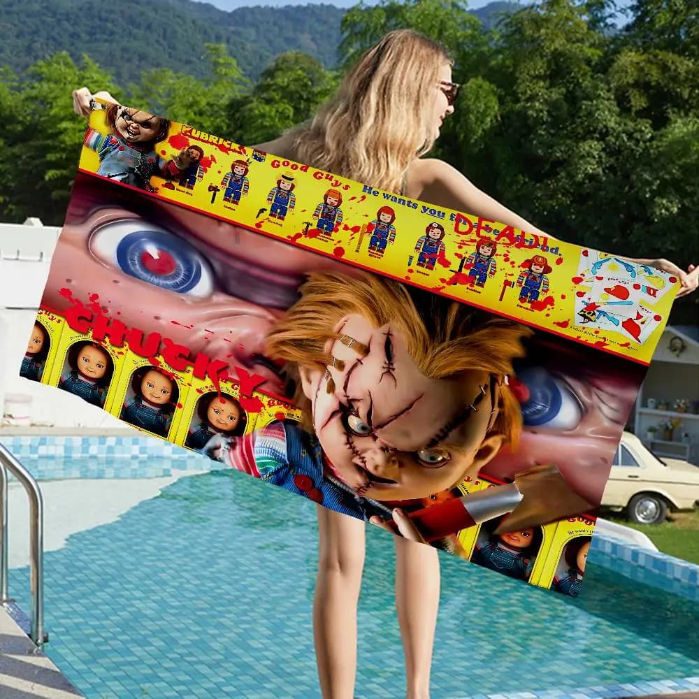Asciugamani da spiaggia in microfibra con stampa del personaggio horror Chucky, ad asciugatura rapida, ideali per viaggi, piscina e yoga
