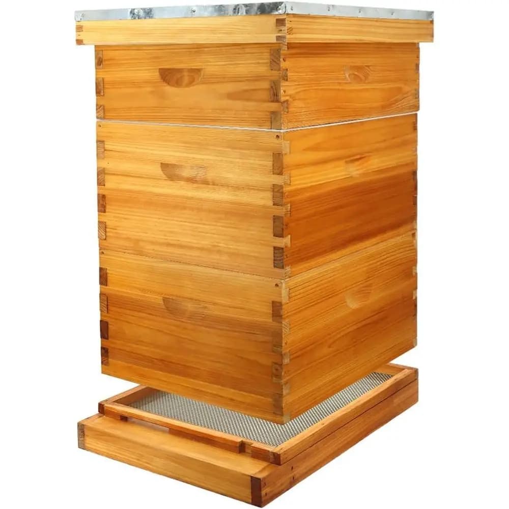 10-Frame Beehive Kit with Waxed Bottom Board, Includes 2 Deep and 1 Medium Boxed Foundations