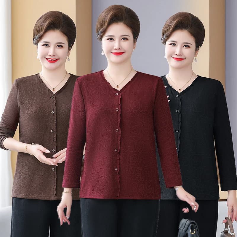 T-shirt with long sleeves loose from middle-aged woman spring autumn strong sizes Top women's clothing