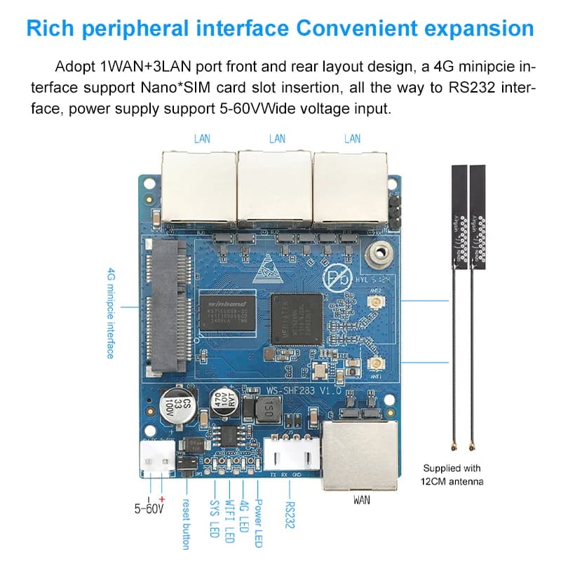 Modulo router wireless 4G, compatibilità di rete completa, ripetitore WiFi micro-miniaturizzato a 4 porte, scheda madre PCBA ad ampio voltaggio 5-60 V