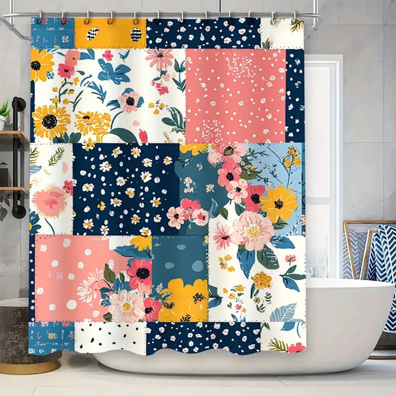 Tenda da doccia blu spiaggia, tessuto impermeabile, decorazione per il bagno, asta sospesa artistica con stampa ad acquerello scintillante, compatibile con tutti