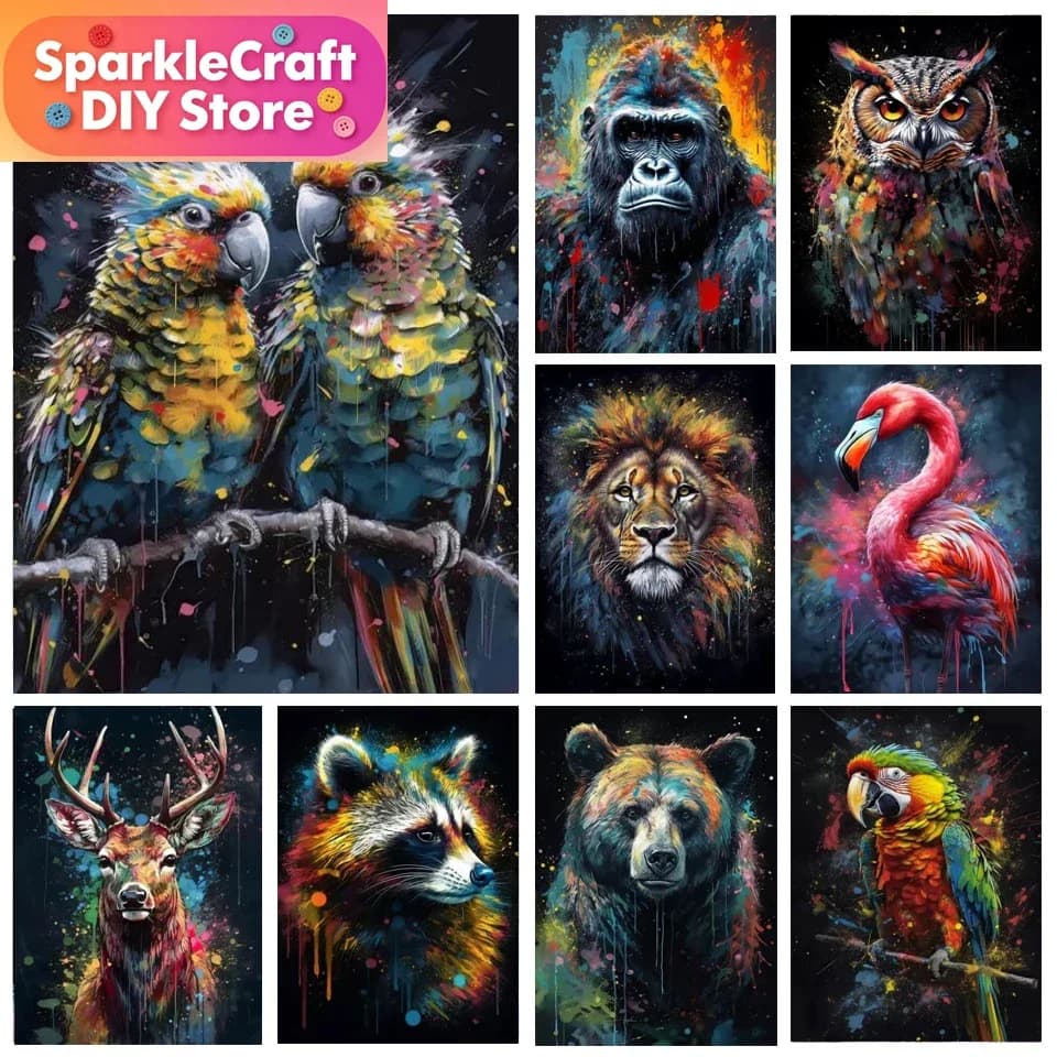 1pc frameless 5D Diy Diamond Painting Graffiti Flamingo Monkey Parrot Gorilla Owl Deer Tiger Full Diamond Mosaic Embroidery Wal